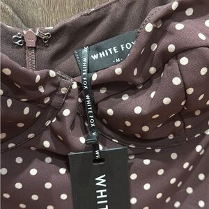 White Fox Boutique Polka Dot Dress in Brown and Cream